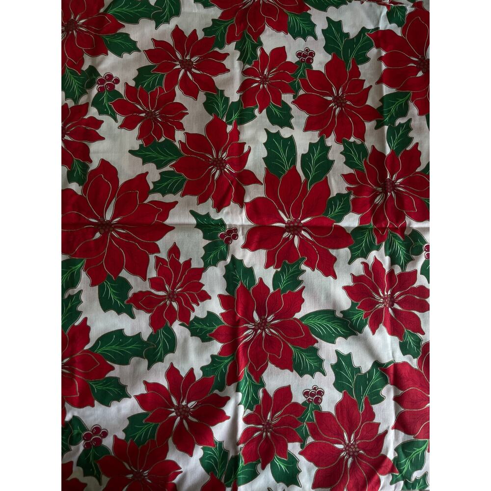 vintage Ozark Christmas Red Poinsettia Quilt Fabric